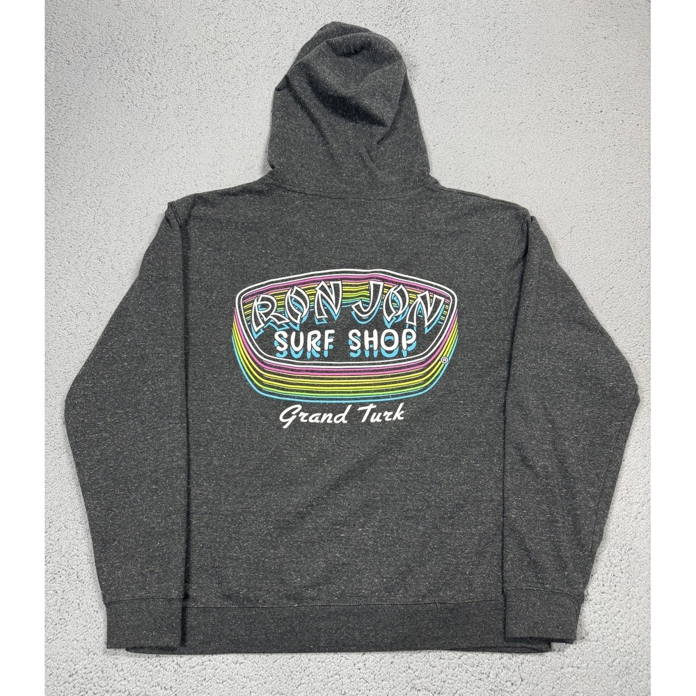 Ron Jon Surf Shop Hoodie Mens XL Gray Fleece Pullover Grand Turk Graphic Logo